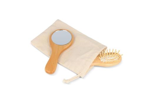 Schima superba Holz Pinsel &amp; Spiegel Set Natur