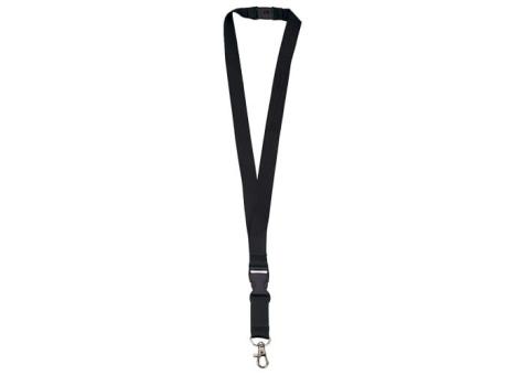 Polyester lanyard 20mm with buckle and hook Black