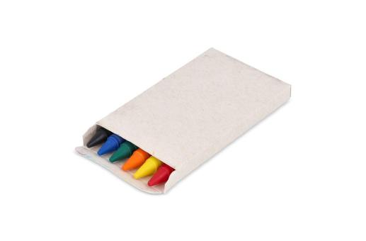 6 Wachsmalstifte in einer Schachtel aus recyceltem Milchkarton Ecru