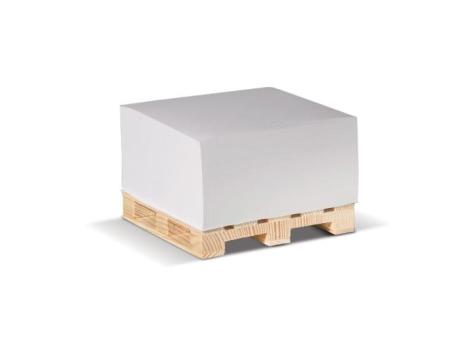 Zettelblock auf Holzpalette 10x10x5cm Weiß