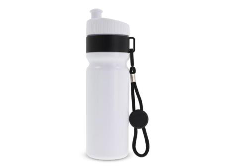 Sportflasche mit Rand und Kordel 750ml Weiß/schwarz