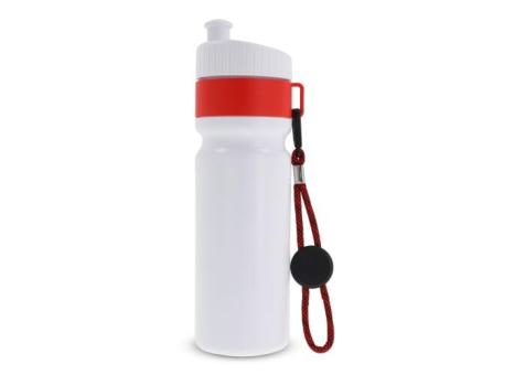Sportflasche mit Rand und Kordel 750ml Weiß/rot