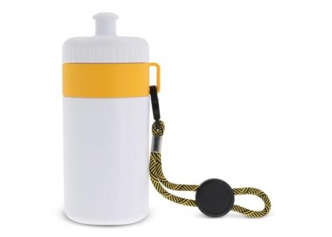 Sportflasche mit Halteschlaufe 500ml Weiß/gelb