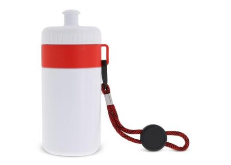 Sportflasche mit Halteschlaufe 500ml Weiß/rot