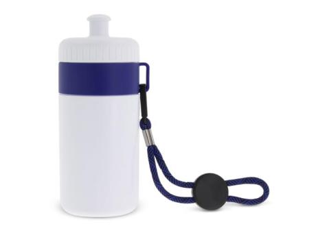 Sports bottle with edge and cord 500ml White/blue