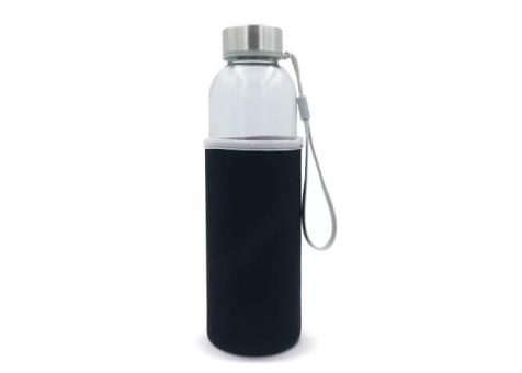 Water bottle glass with sleeve 500ml Transparent black