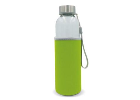 Water bottle glass with sleeve 500ml Transparent green