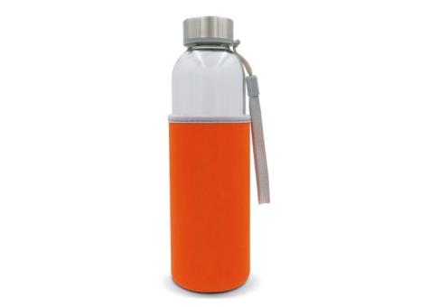 Trinkflasche aus Glas mit Neoprenhülle 500ml Transparent orange