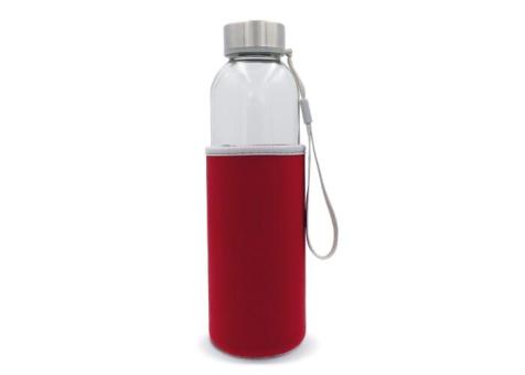 Water bottle glass with sleeve 500ml Transparent red