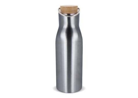 Isolier-Flasche mit Bambusdeckel, 500ml Silber