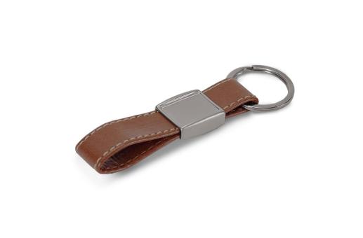 Keyring Metal, real leather Cognac