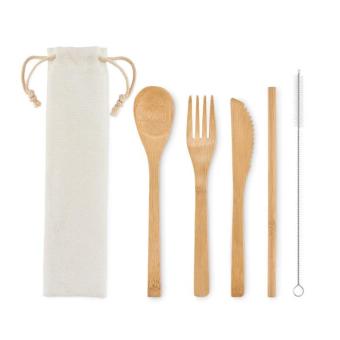 SETSTRAW Bamboo cutlery with straw Fawn