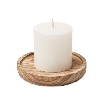 PENTAS Candle on round wooden base Timber
