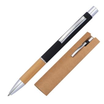Aluminium push pen with bamboo gripzone Black