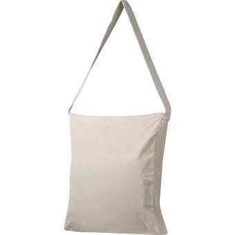 Cotton bag with woven carrying handle and bottom fold White