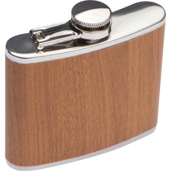 Stainless steel hip flask with wooden coating Brown