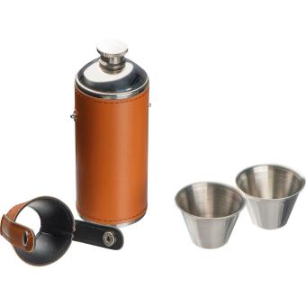 Stainless steel hip flask with 2 pins Brown