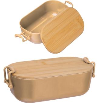 Lunchbox with bamboo lid and clamp closure. Fawn