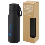 Ljungan 500 ml copper vacuum insulated stainless steel bottle with PU leather strap and lid Black