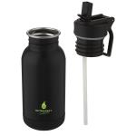 Lina 400 ml stainless steel sport bottle with straw and loop Black