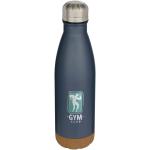 Cove 500 ml double wall vacuum insulated stainless steel water bottle with cork details Light blue/blue pusher