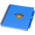Niove recycled plastic soft cover notebook and ballpoint pen set (blue ink) Aztec blue
