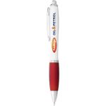 Nash ballpoint pen with white barrel and coloured grip White/red