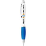 Nash ballpoint pen with white barrel and coloured grip White/blue