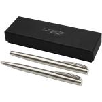 Didimis recycled stainless steel ballpoint and rollerball pen set (black ink) Silver