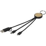 Tecta 6-in-1 recycled plastic/bamboo charging cable with keyring Black
