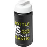 Baseline 500 ml recycelte Sportflasche mit Klappdeckel Schwarz/weiss