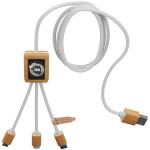 SCX.design C39 3-in-1 rPET light-up logo charging cable with squared bamboo casing White