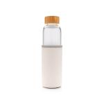XD Collection Borosilikat-Glasflasche mit struktriertem PU-Sleeve Weiß/grau