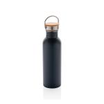 XD Collection Moderne Stainless-Steel Flasche mit Bambusdeckel Blau