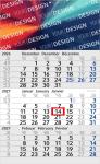 Einblatt-3-Monatskalender als Werbekalender zum Bedrucken. Deutsch (D/GB/F). Dünne, moderne Schrift. Inkl. 4C-Druck. Blau
