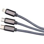 Extralong charging cable, USB, Micro-USB, C-Type and light Convoy grey