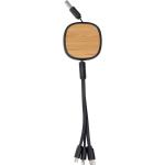 retractable charging cable with bamboo decoration Black