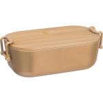 Lunchbox with bamboo lid and clamp closure. Fawn