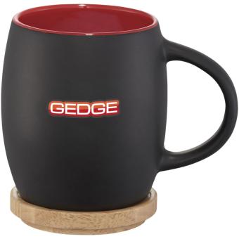 Hearth 400 ml ceramic mug with wooden coaster Black/red
