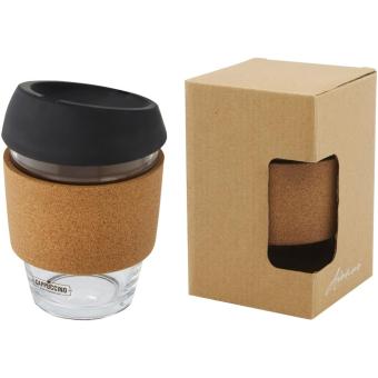 Lidan 360 ml borosilicate glass tumbler with cork grip and silicone lid Black