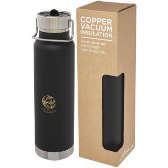 Thor 750 ml Kupfer-Vakuum Sportflasche mit Trinkhalm Schwarz
