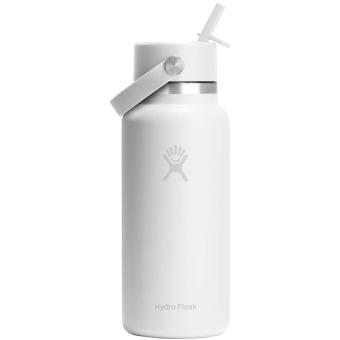 Hydro Flask Wide Mouth 946 ml insulated stainless steel water bottle with straw cap Black