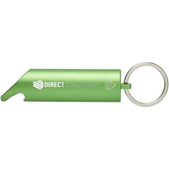 Flare RCS recycled aluminium IPX LED light and bottle opener with keychain Green