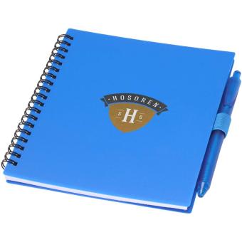 Niove recycled plastic soft cover notebook and ballpoint pen set (blue ink) Aztec blue
