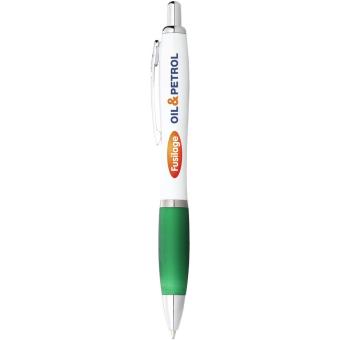 Nash ballpoint pen with white barrel and coloured grip White/green