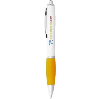 Nash ballpoint pen with white barrel and coloured grip White/yellow