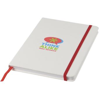 Spectrum A5 white notebook with coloured strap White/red