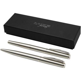 Didimis recycled stainless steel ballpoint and rollerball pen set (black ink) Silver