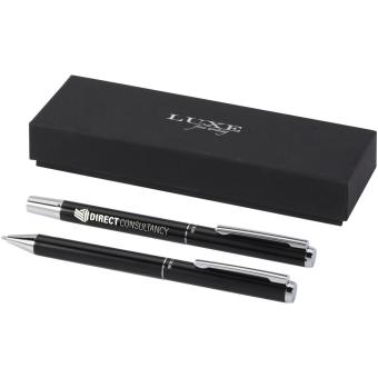Lucetto recycled aluminium ballpoint and rollerball pen gift set (black ink) Black