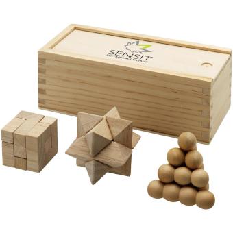 Brainiac 3-piece wooden brain teaser set Nature